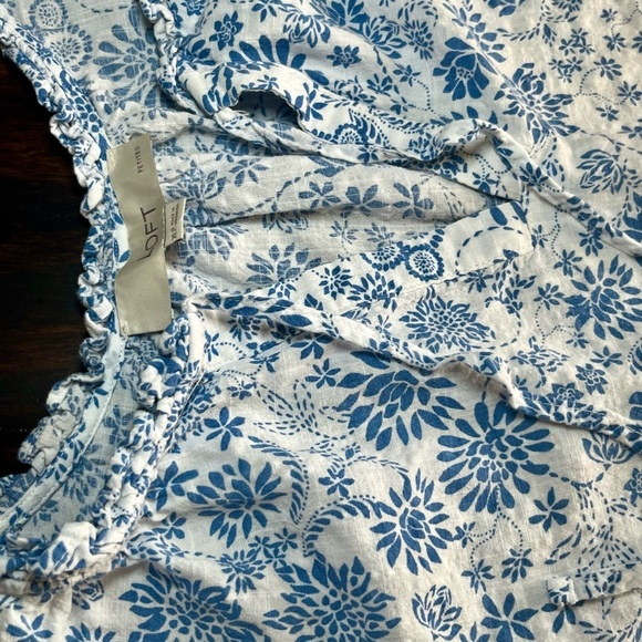 LOFT Floral Blue and White Long Sleeve Summer Dress - Picture 3 of 10